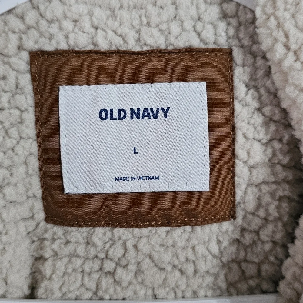 Old Navy Men L Cognac Brown Sherpa Lined Utility Parka Jacket Archival Essential